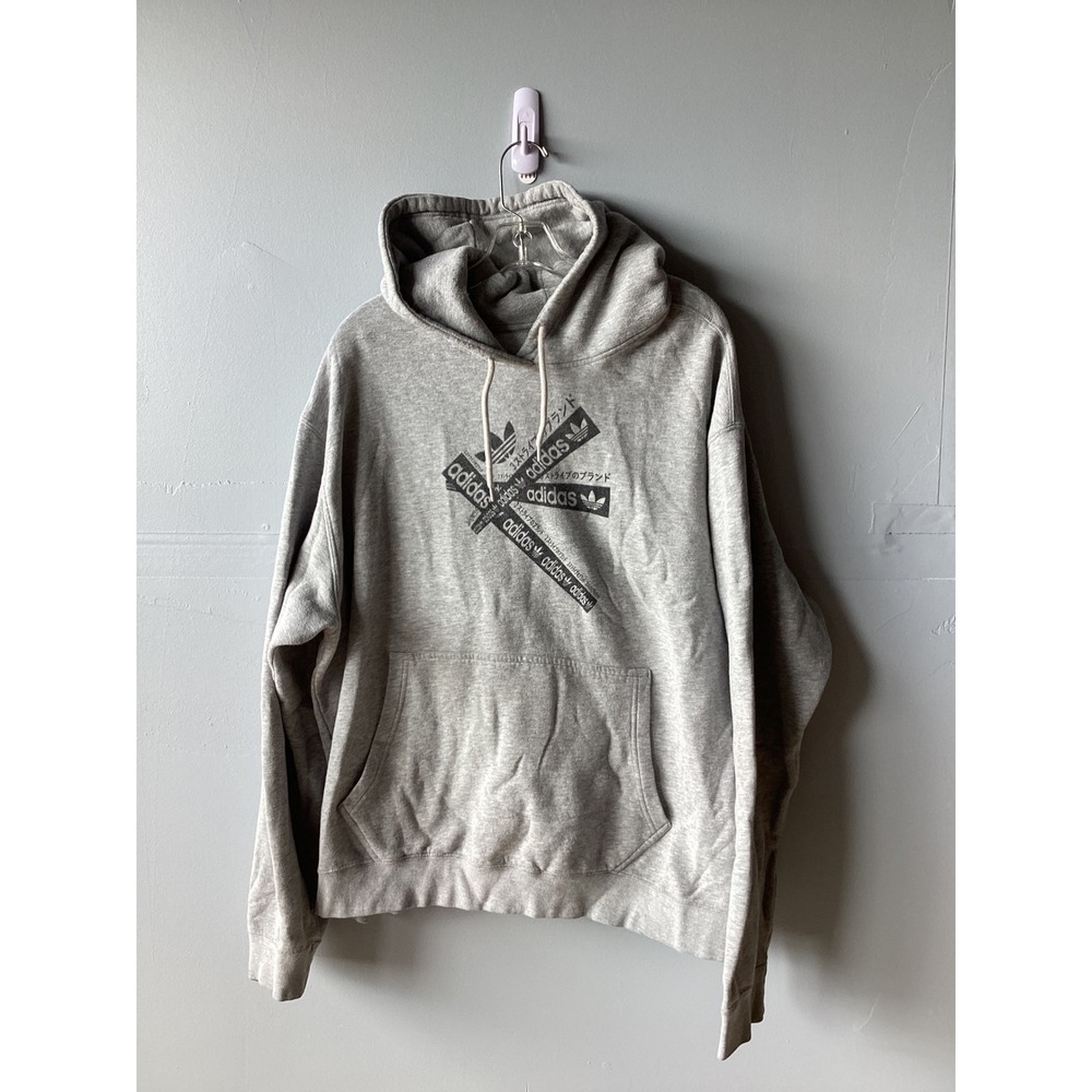 Adidas Originals Men 2XL Grey Japanese Multi Logo Pullover Hoodie Trefoil